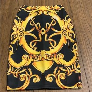 Black and gold pencil skirt.